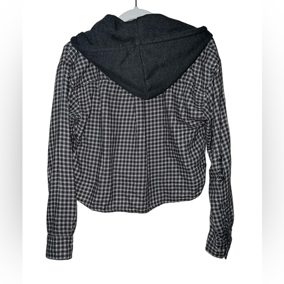 AE Cropped Flannel Shirt Hoodie, Size XS - Picture 4 of 5